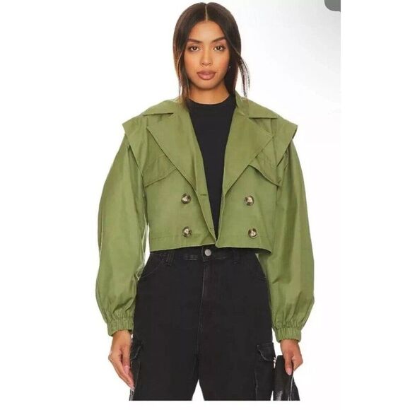 Free People Jackets & Blazers - Free People Looking Glass Trench Coat Womens XL Green Cropped